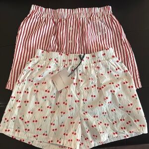 Red and White Striped Shorts with Cherry Print Shorts